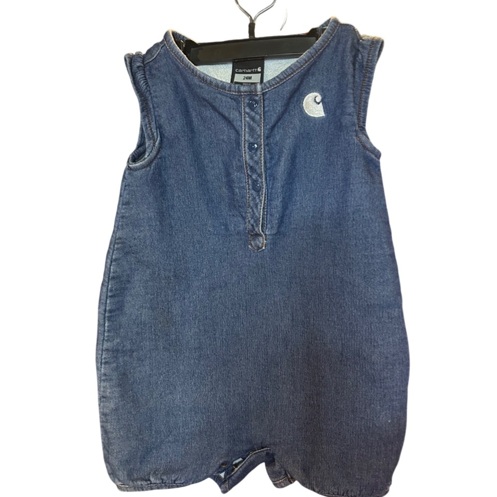 Carhartt Indigo Denim Sleeveless Baby Romper with Chest Logo